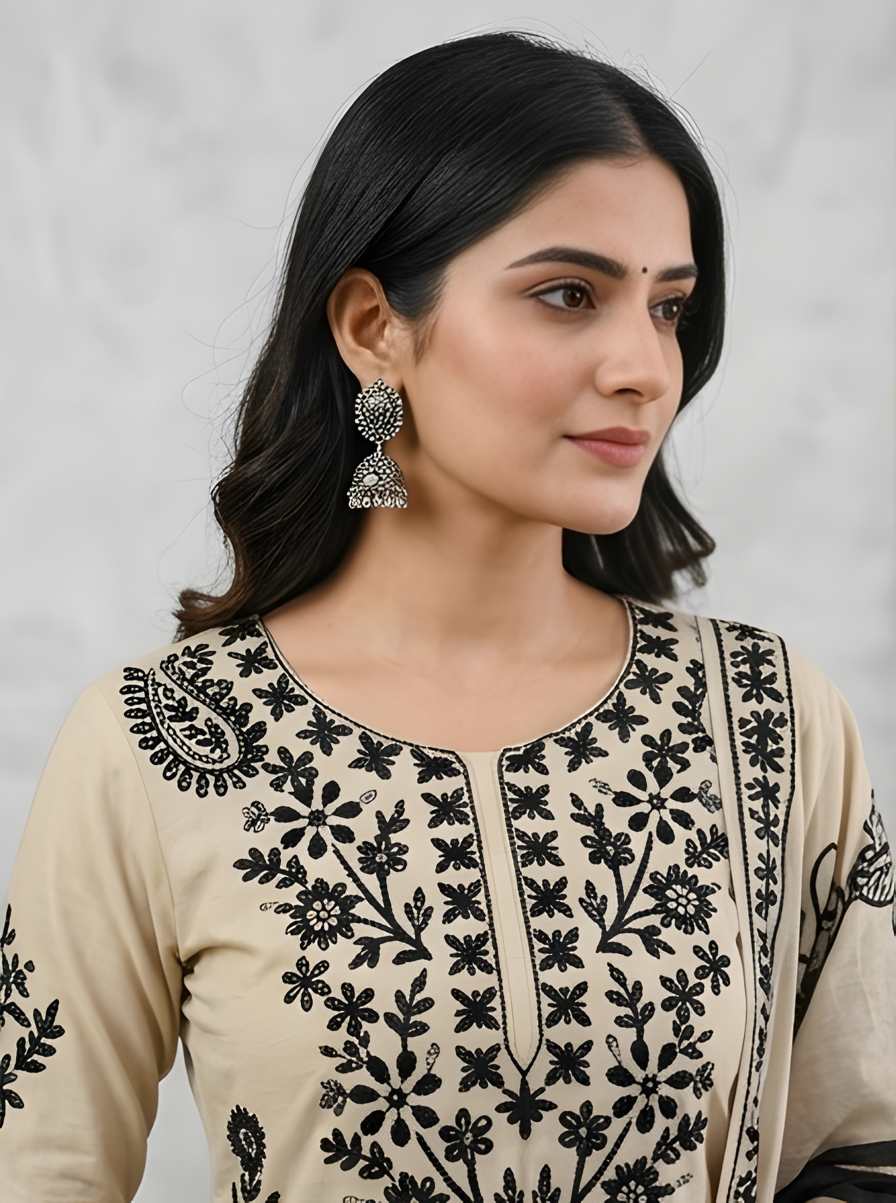 Blended Kadai work Embroidered Kurta Set.