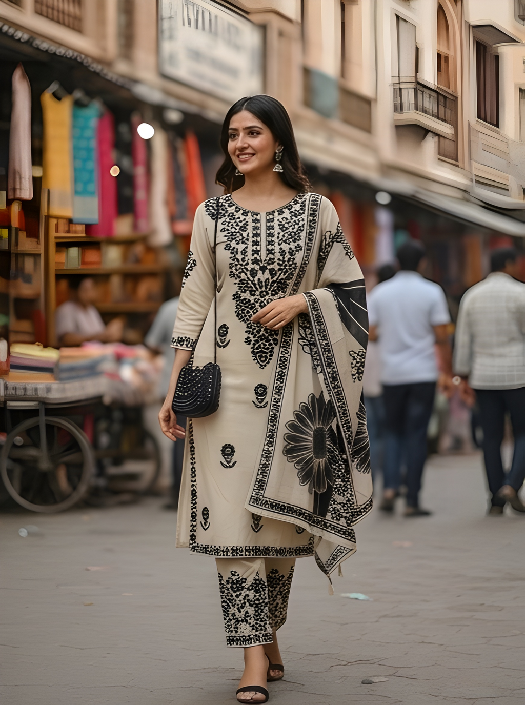 Blended Kadai work Embroidered Kurta Set.