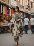 Blended Kadai work Embroidered Kurta Set.