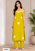 Vatican Fabric Floral Appliqué Shoulder-Tie Tunic & Pants Co-Ord Set