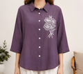 Floral Embroidered Paper Cotton Plum Shirt