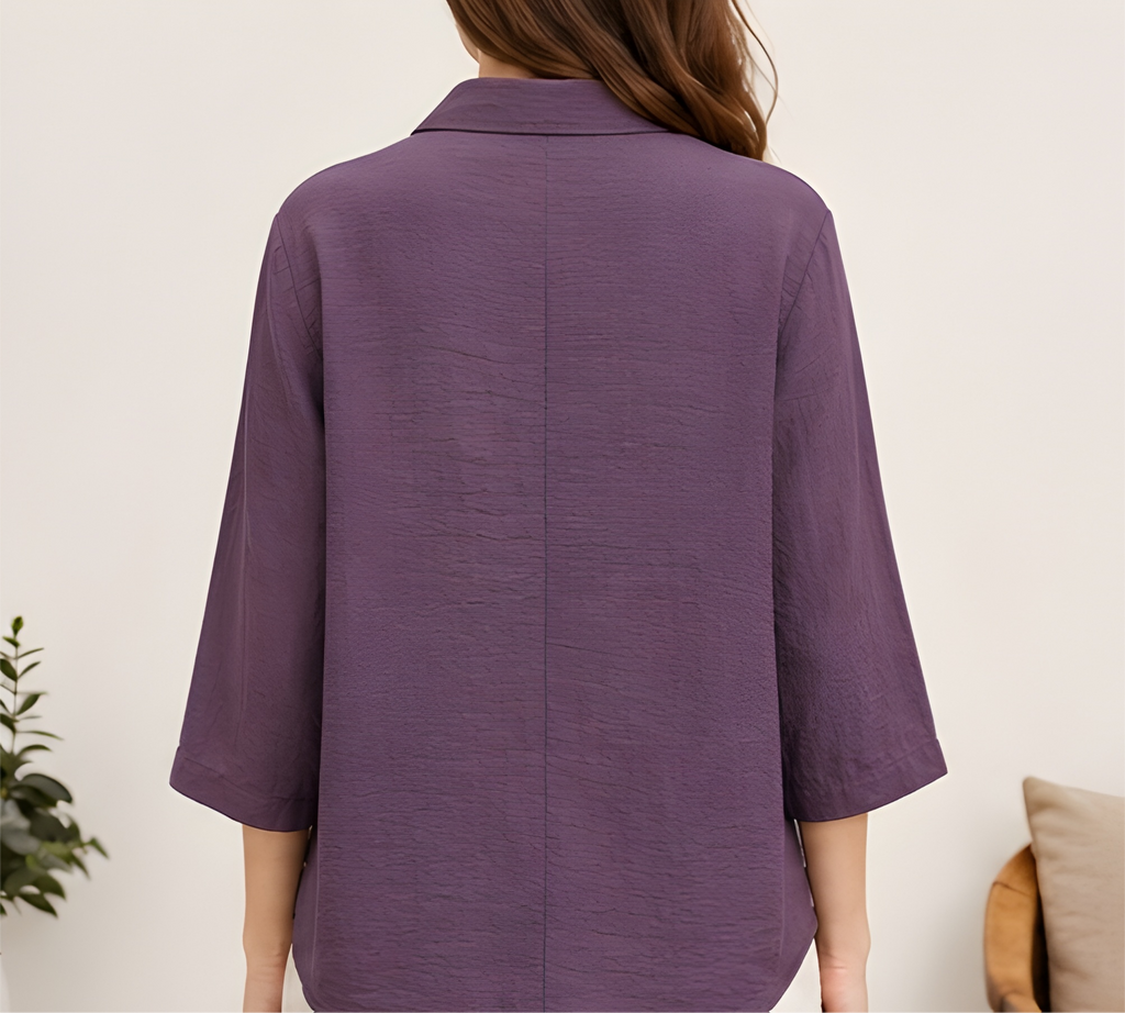 Floral Embroidered Paper Cotton Plum Shirt