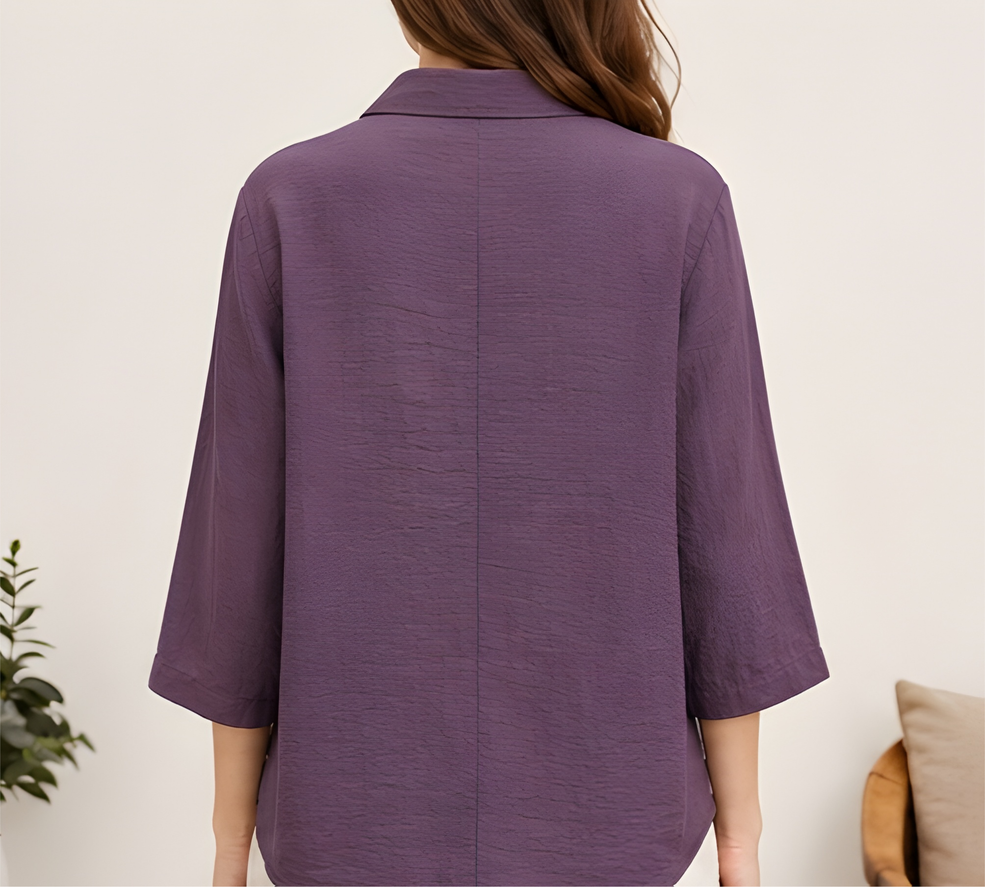 Floral Embroidered Paper Cotton Plum Shirt