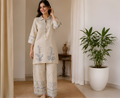 Indigo Embroidered Pure Khadi Tunic & Wide-Leg Co-Ord Set