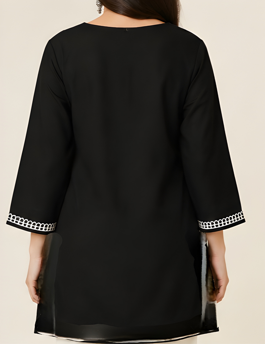 Monochrome Lace & Floral Embroidered Imported Rayon Tunic Shirt