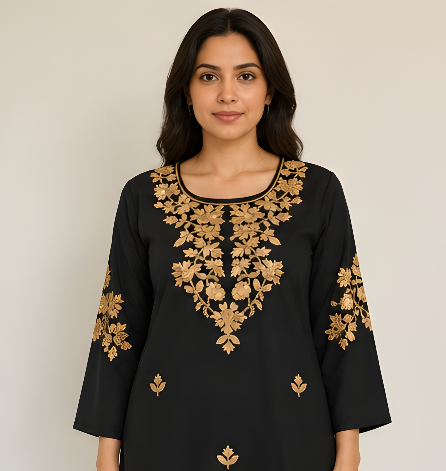 Gold Regal Embroidered Imported NV-Blend Black Tunic Shirt