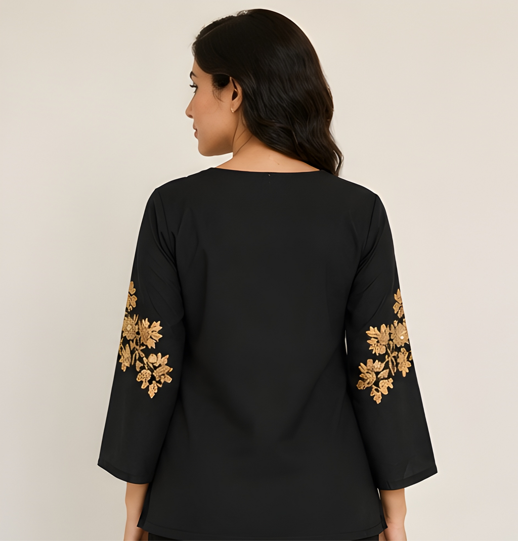 Gold Regal Embroidered Imported NV-Blend Black Tunic Shirt