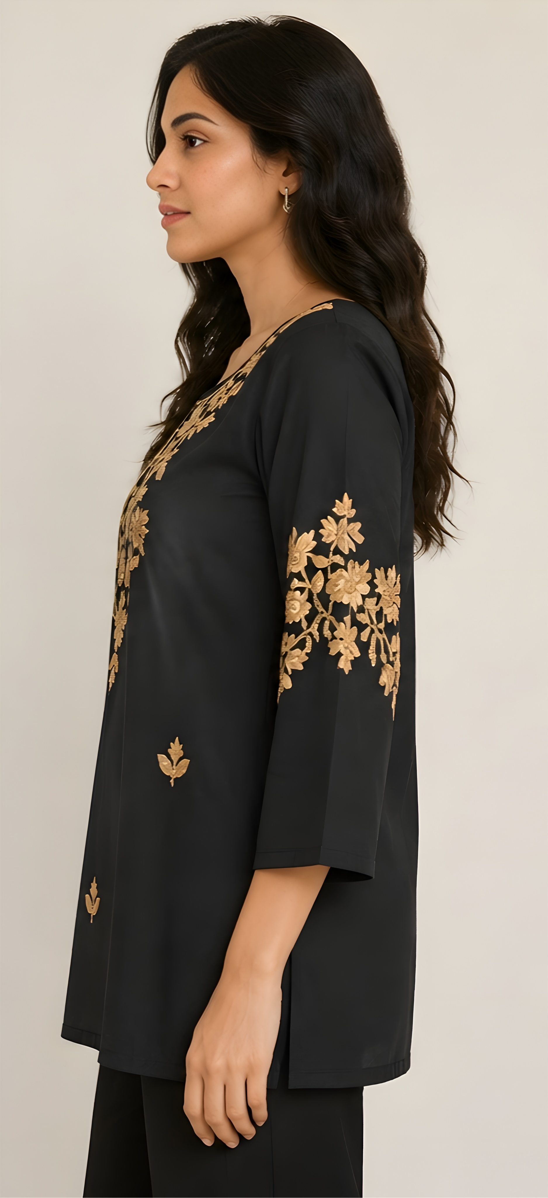 Gold Regal Embroidered Imported NV-Blend Black Tunic Shirt