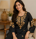 Gold Regal Embroidered Imported NV-Blend Black Tunic Shirt