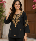 Gold Regal Embroidered Imported NV-Blend Black Tunic Shirt
