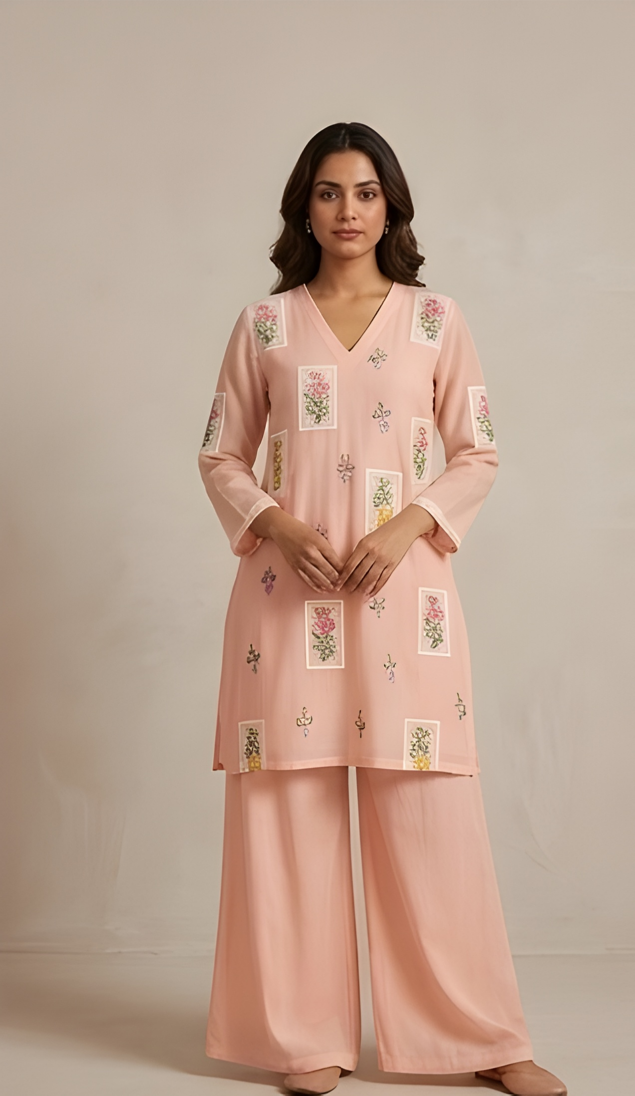 Embroidered Mul Chanderi Tunic & Wide-Leg Co-Ord Set