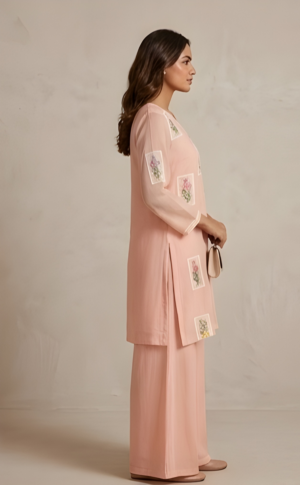 Embroidered Mul Chanderi Tunic & Wide-Leg Co-Ord Set