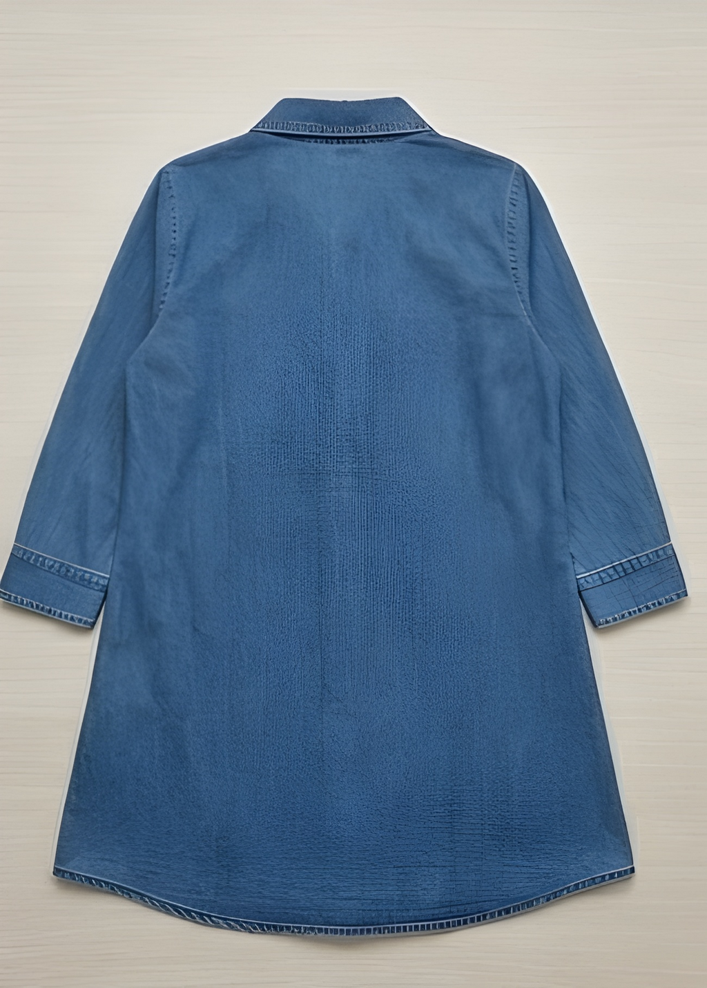 Floral Embroidered Soft Denim Tunic Shirt & Scalloped Trousers Co-Ord Set