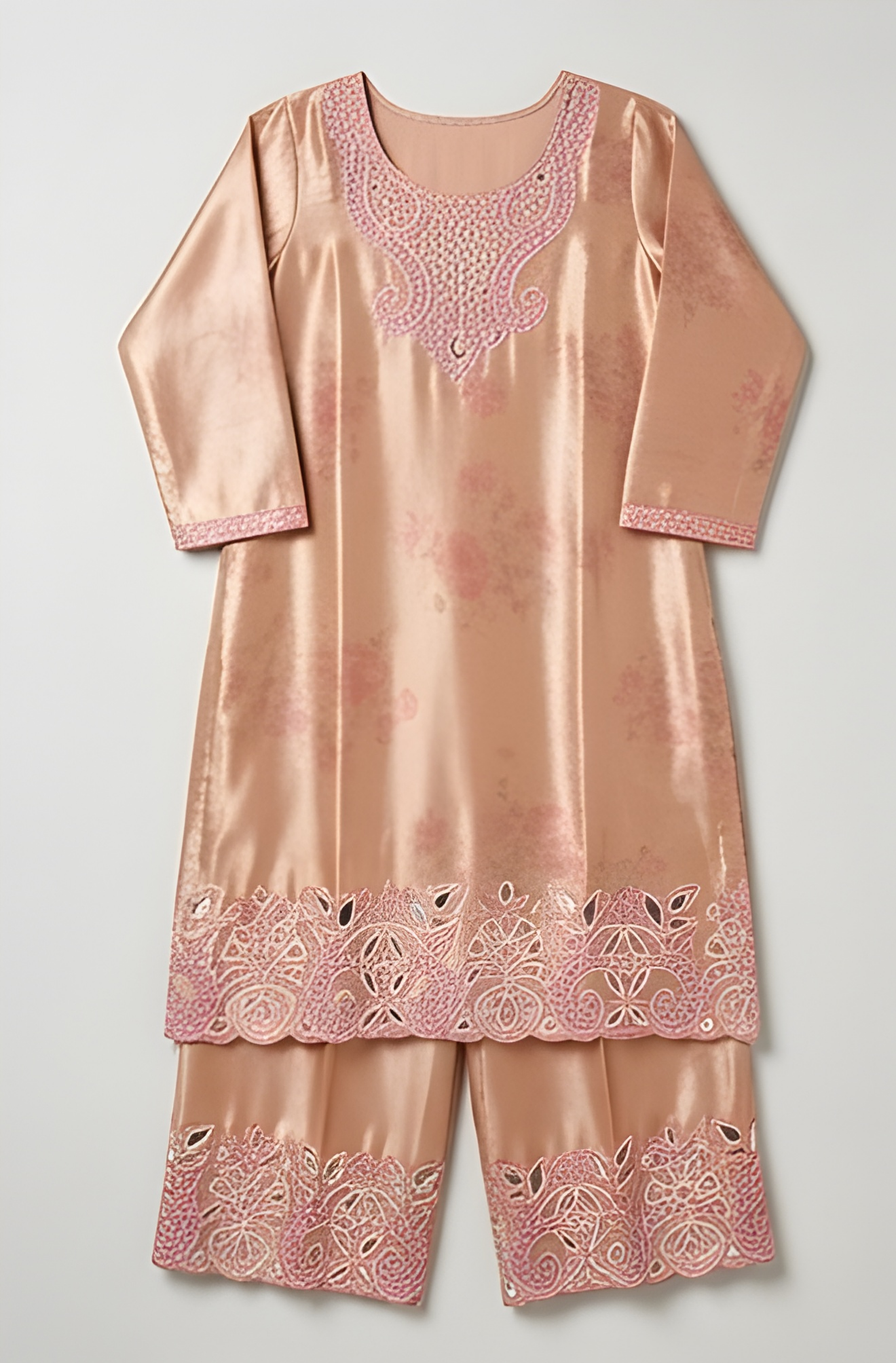 Luxe Rose Gold Shimmer Embroidered Three-Piece Suit