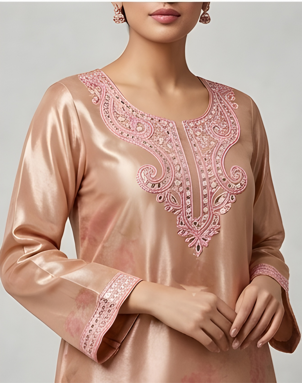Luxe Rose Gold Shimmer Embroidered Three-Piece Suit