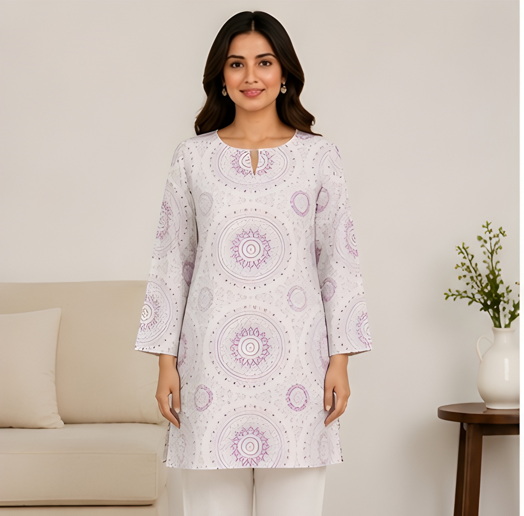 Mandala Printed NV-Blend Corset-Back Tunic Shirt