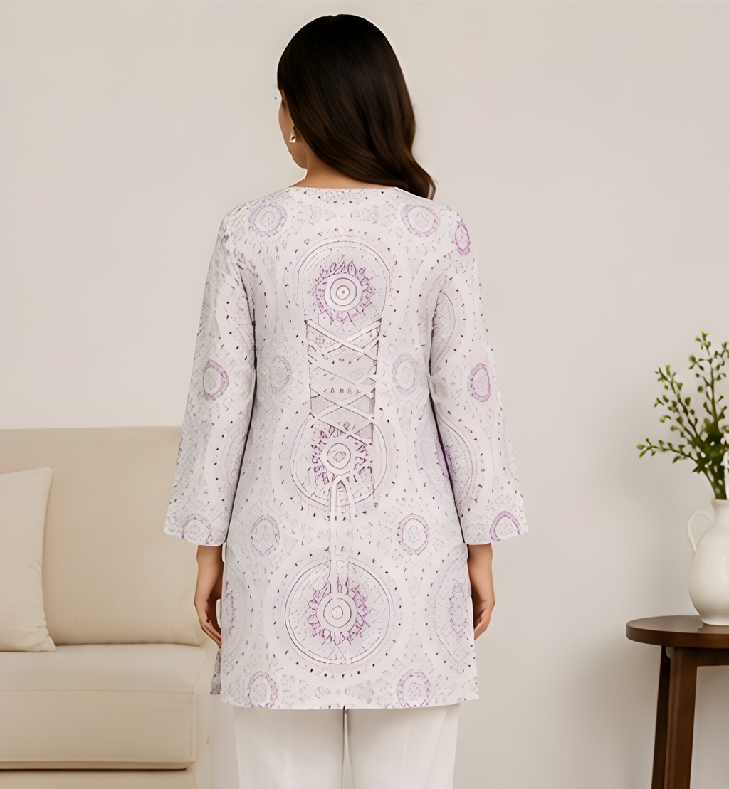 Mandala Printed NV-Blend Corset-Back Tunic Shirt