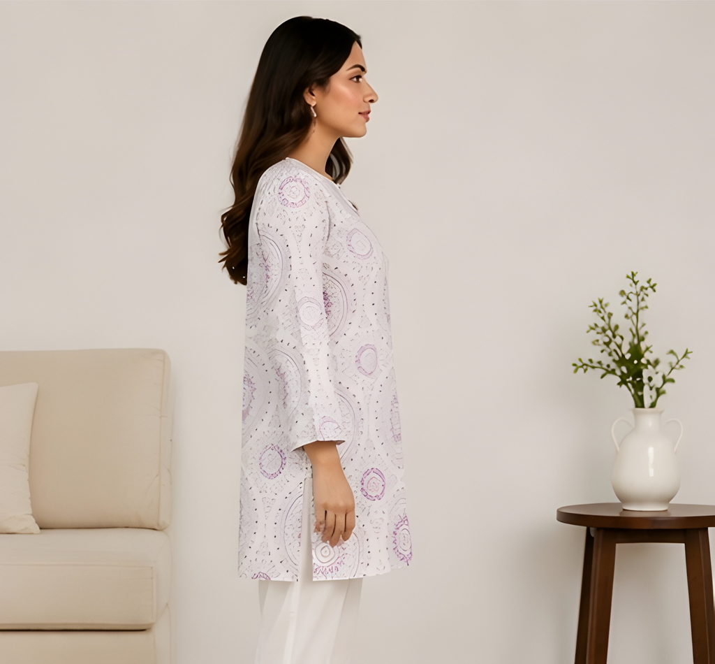 Mandala Printed NV-Blend Corset-Back Tunic Shirt