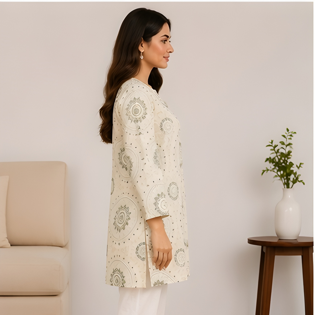 Mandala Printed NV-Blend Corset-Back Tunic Shirt