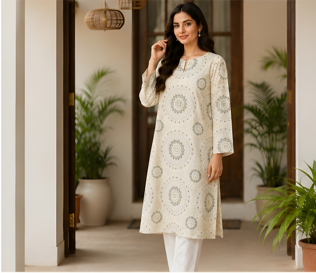 Mandala Printed NV-Blend Corset-Back Tunic Shirt
