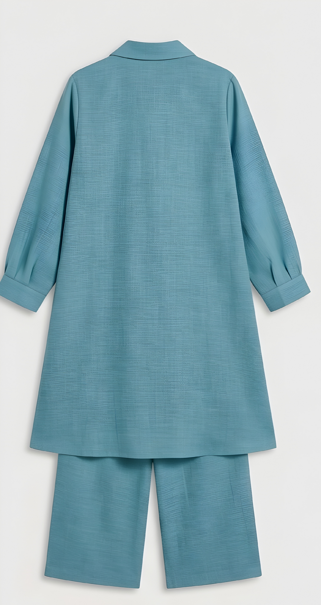 Butterfly Embroidered Imported NV-Blend Teal Tunic & Wide-Leg Co-Ord Set