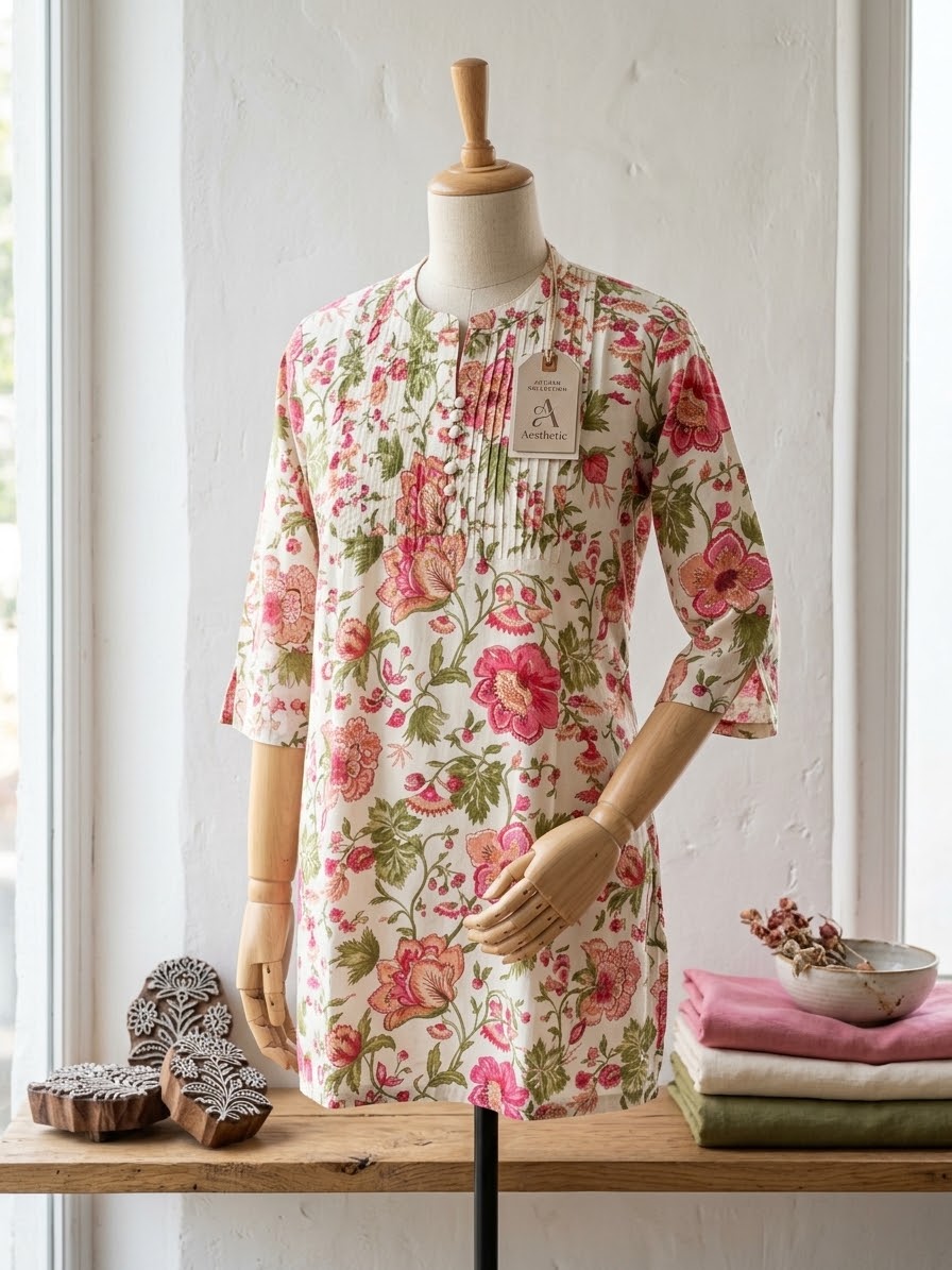 Jaipuri Cotton Floral printed Short top Kurti