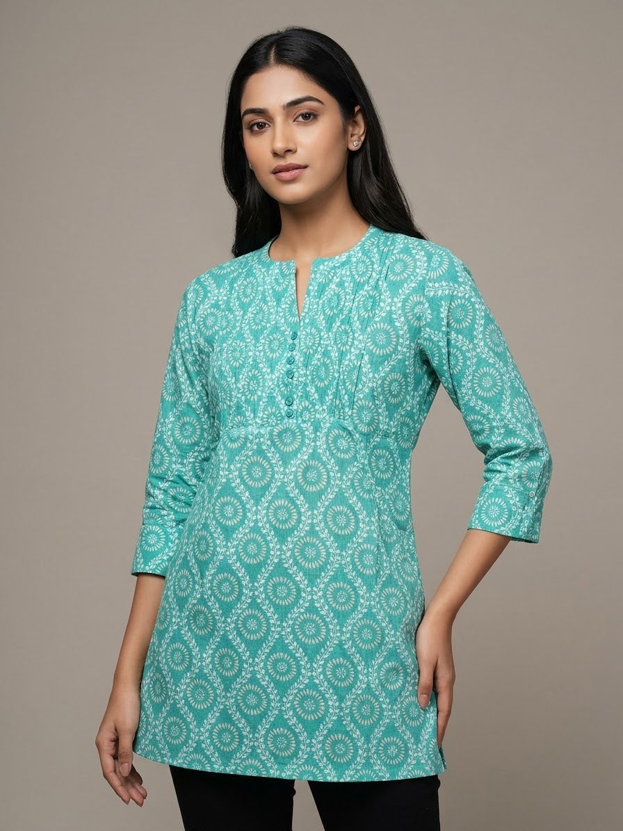 Jaipuri Cotton Floral printed Short top Kurti