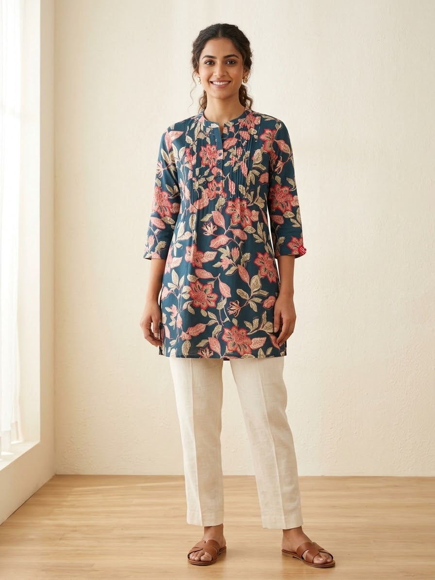 Jaipuri Cotton Floral printed Short top Kurti