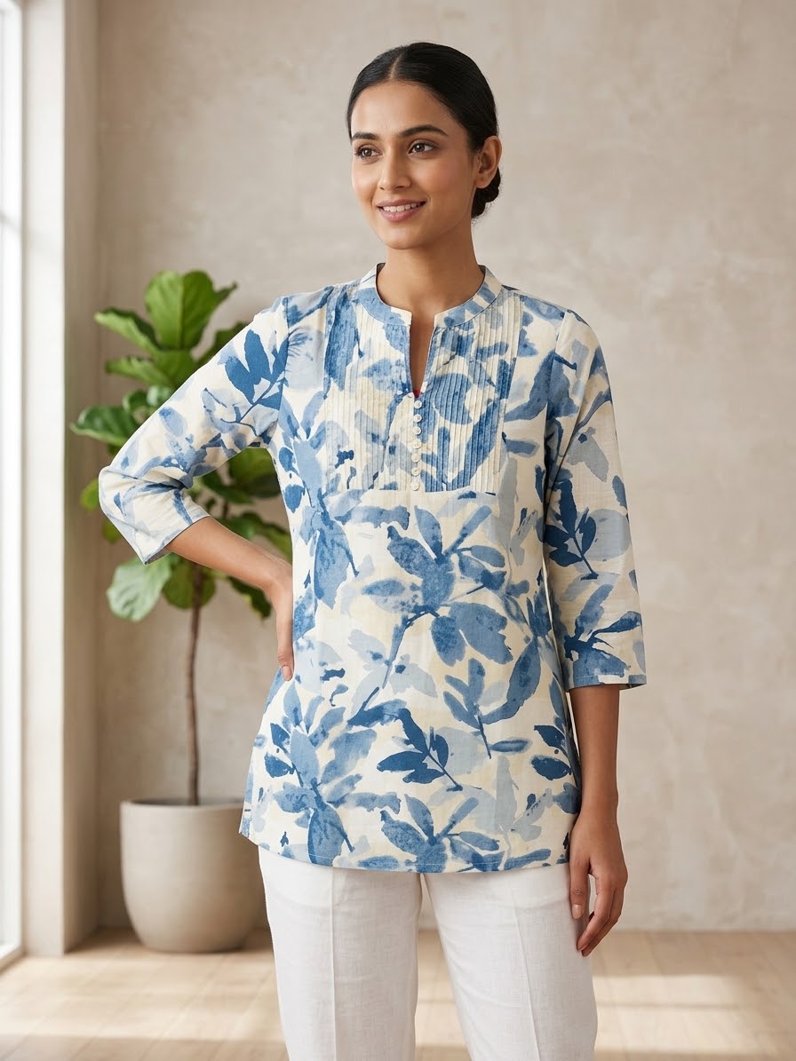 Jaipuri Cotton Floral printed Short top Kurti