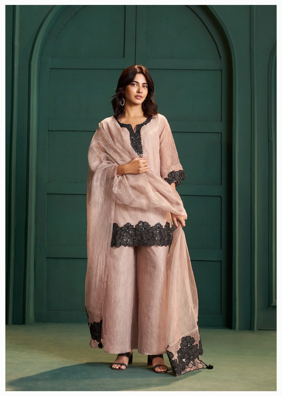 Luxe Salsa Fabric Cutwork Appliqué Three-Piece Suit