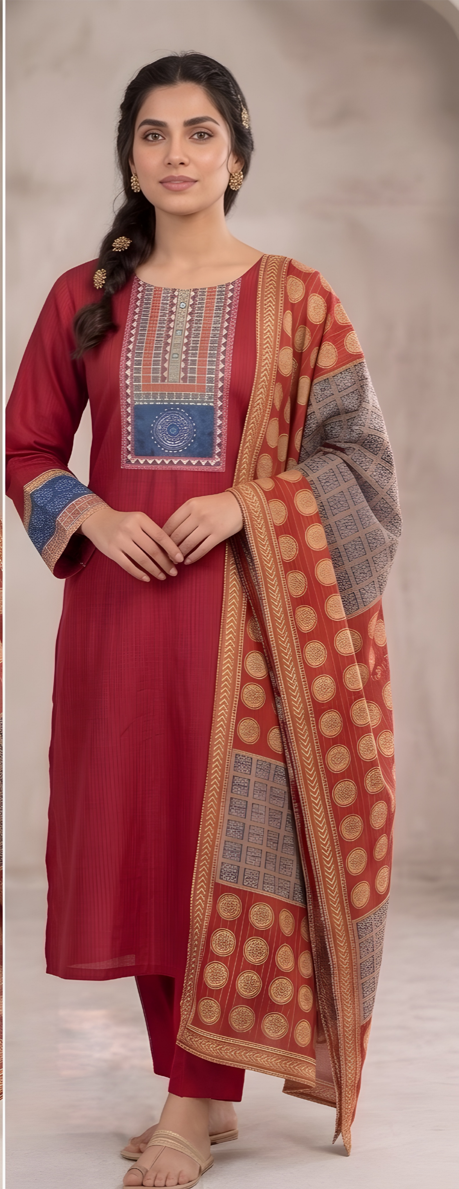 Schiffli and berlin Patch Kurta Set