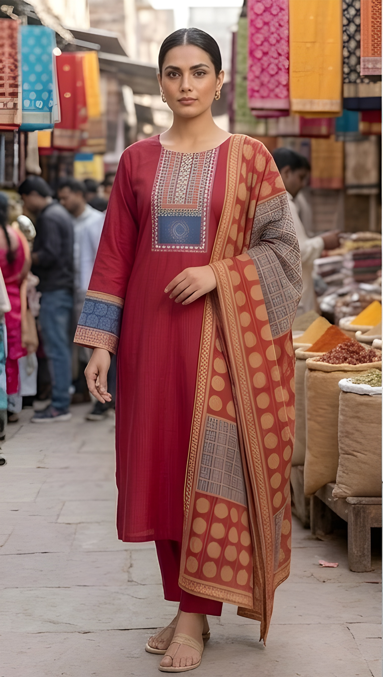 Schiffli and berlin Patch Kurta Set