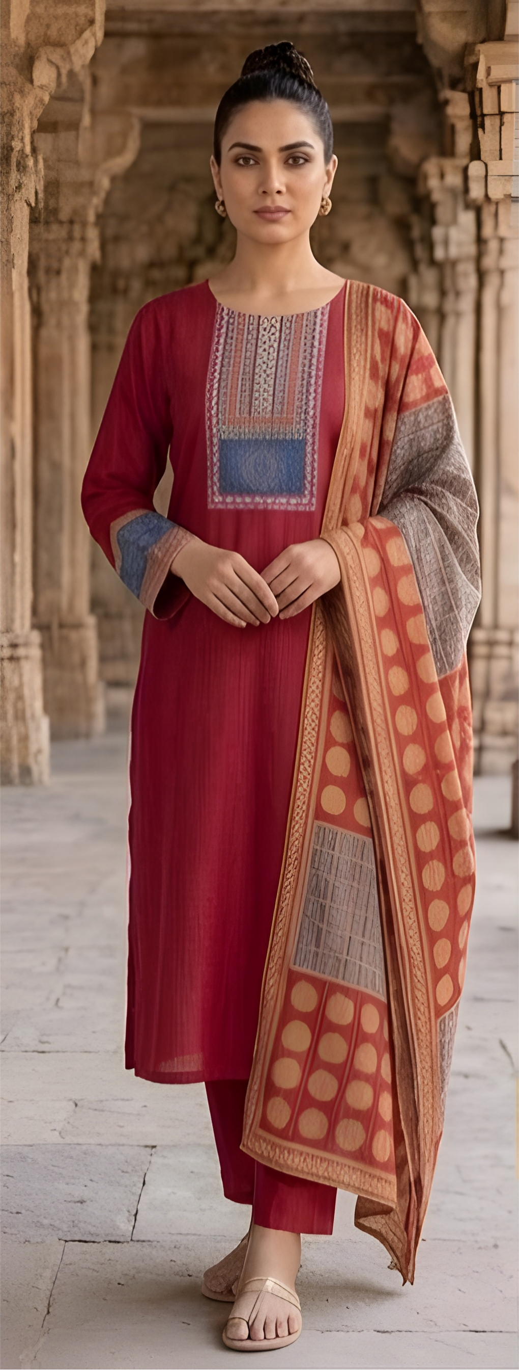 Schiffli and berlin Patch Kurta Set
