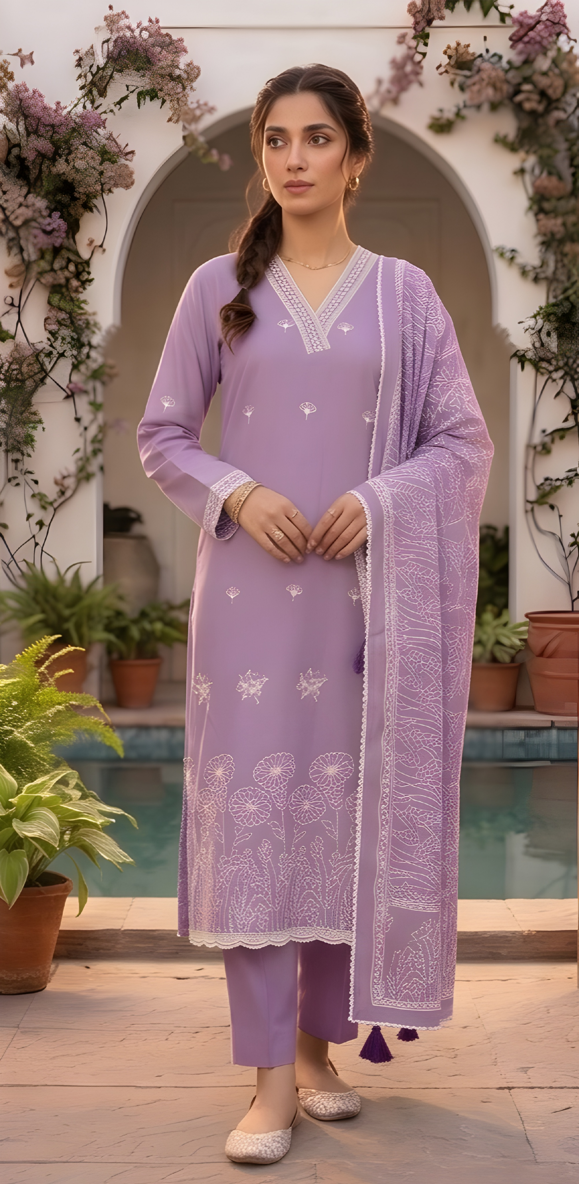 Cotton Kurta Set (Lavender Color)