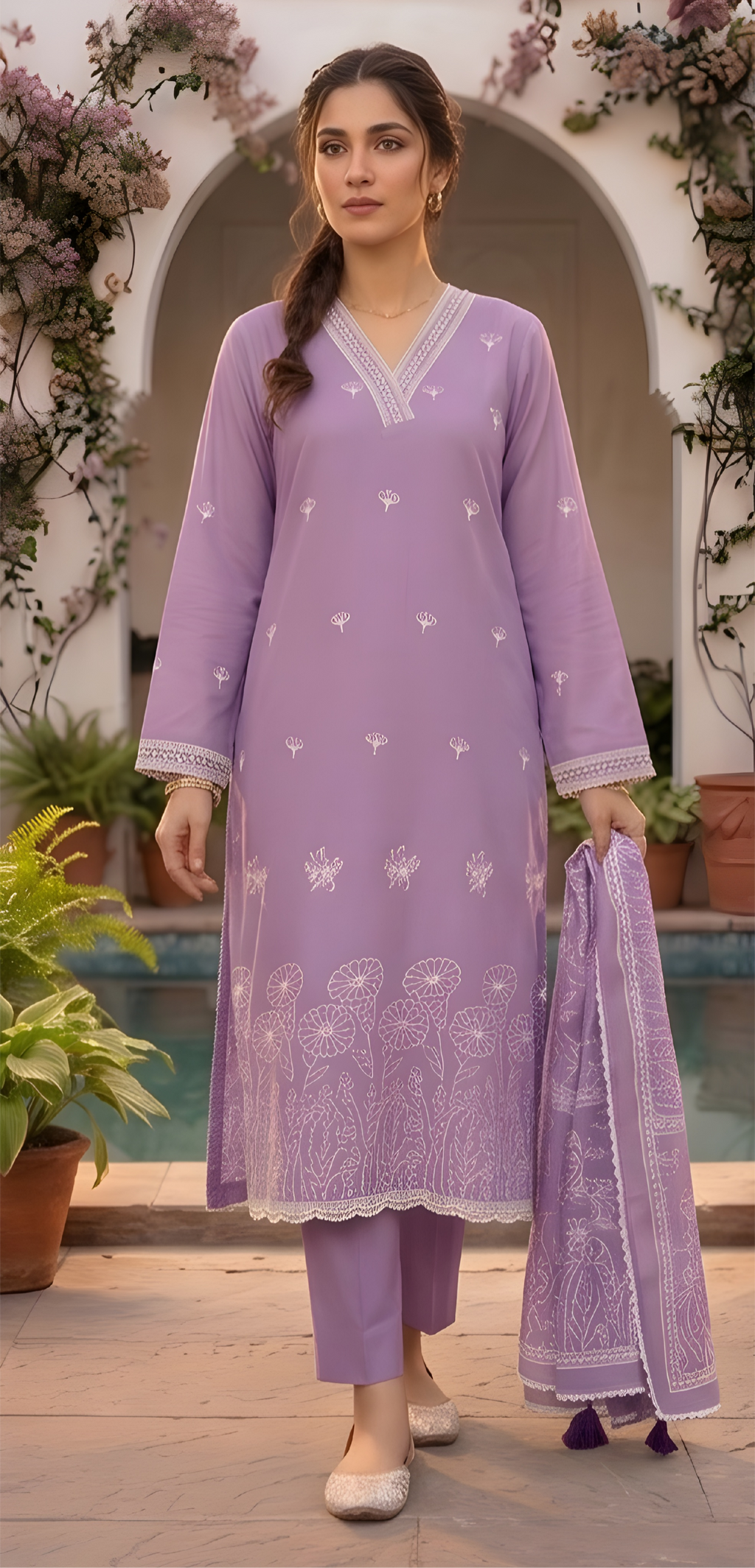 Cotton Kurta Set (Lavender Color)