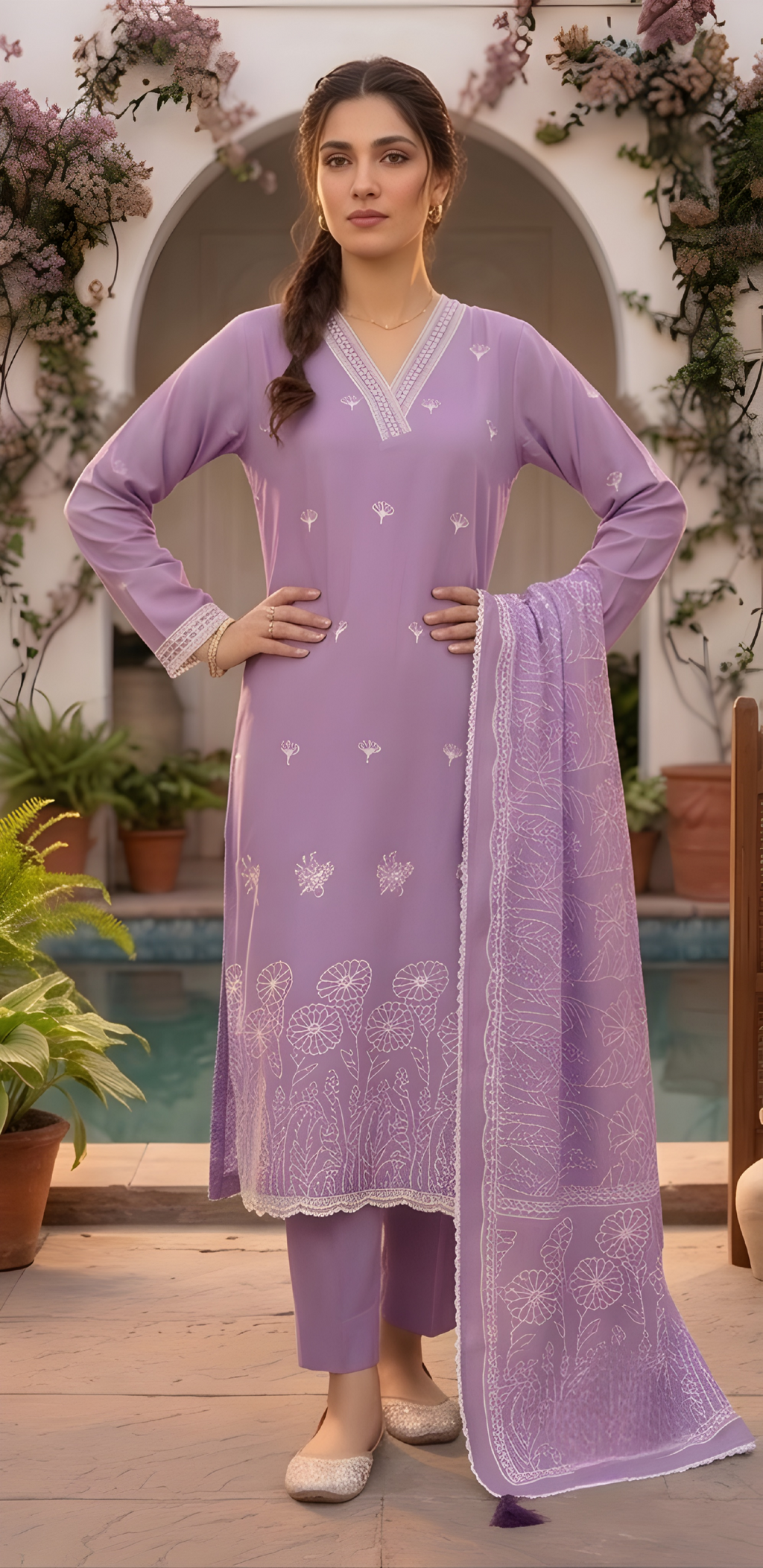 Cotton Kurta Set (Lavender Color)