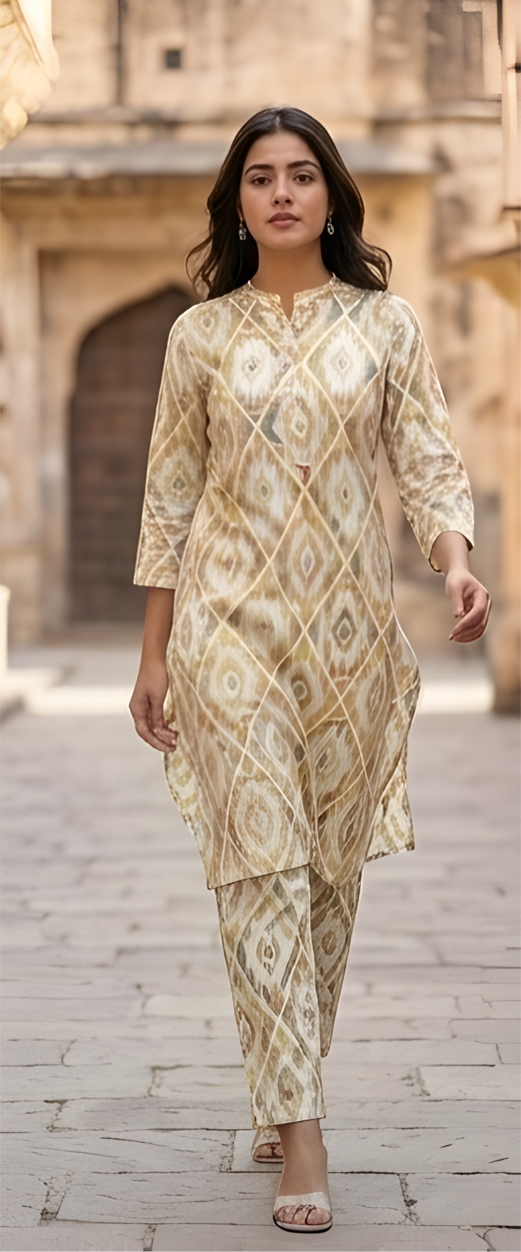 Premium Slub Rayon Straight Tunic with Matching Trousers