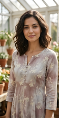 Women's Floral Print Rayon Crush A-Line Tunic with Button-Down Neckline