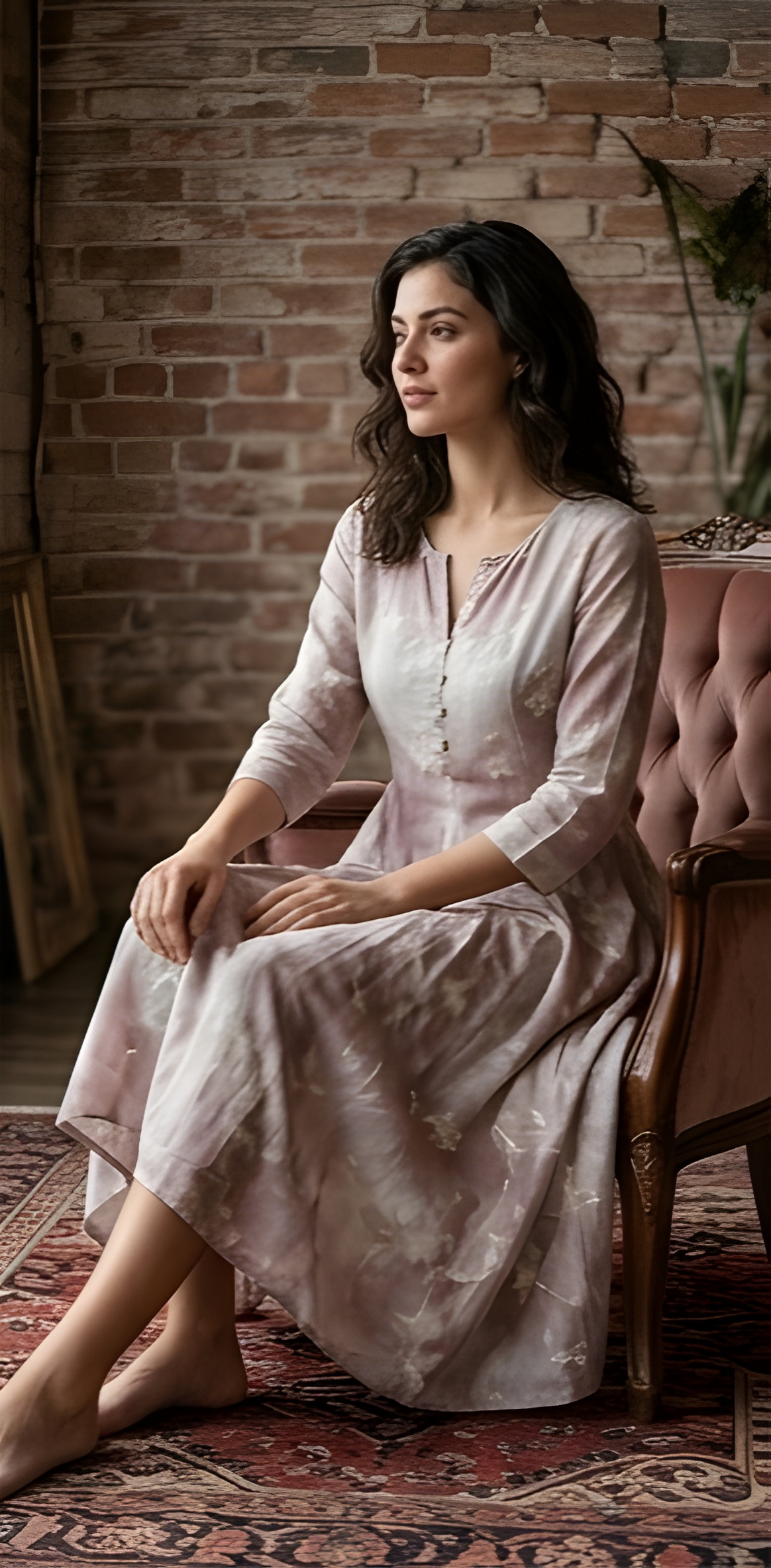 Women's Floral Print Rayon Crush A-Line Tunic with Button-Down Neckline