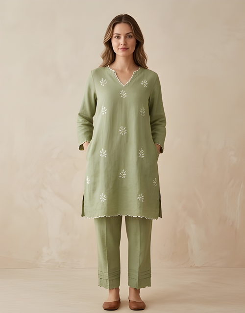 Co-Ord dress (LIGHT OLIVE GREEN COLOR)