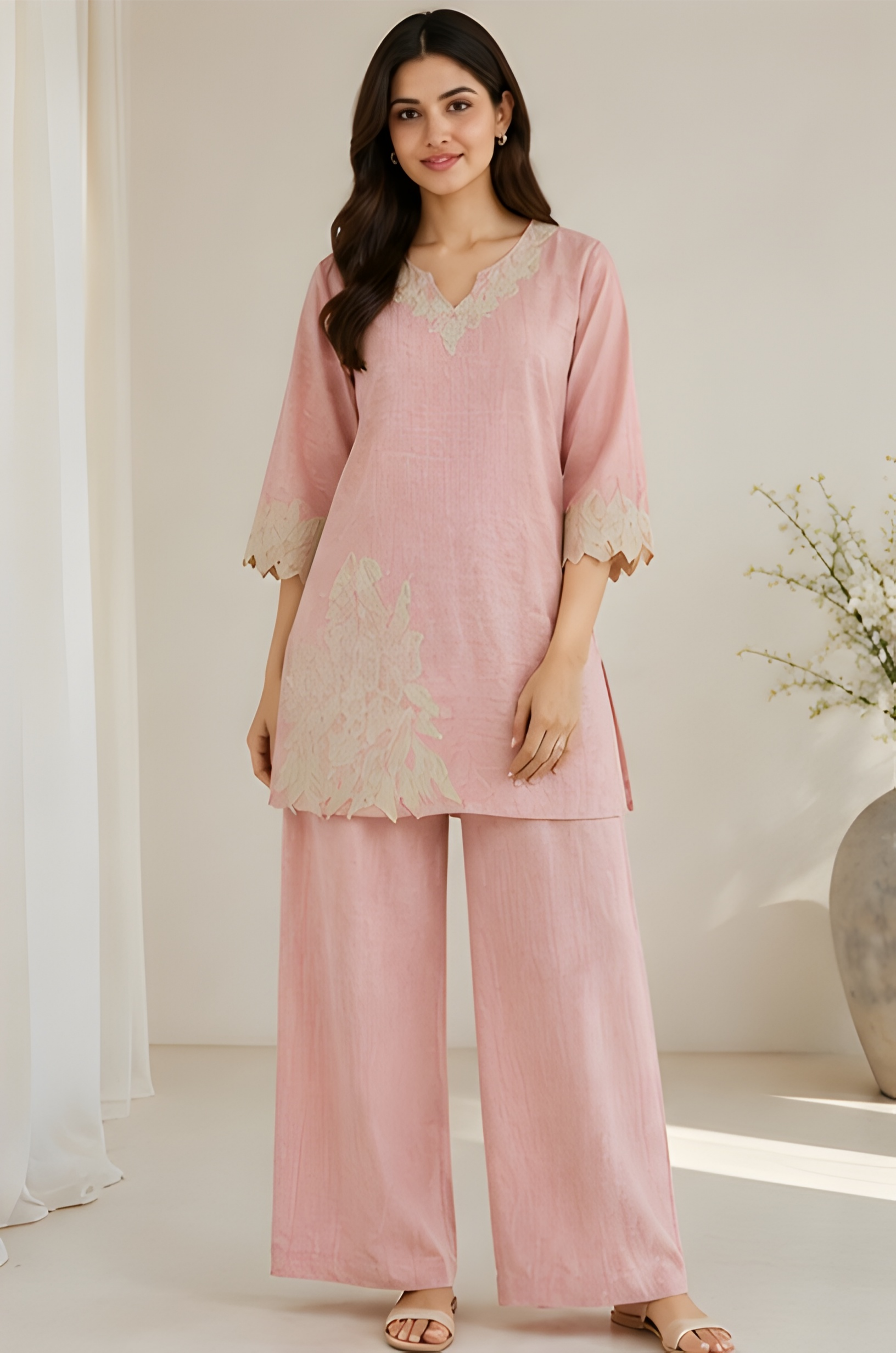 Flora Cutwork Applique Cotton Co-Ord Set