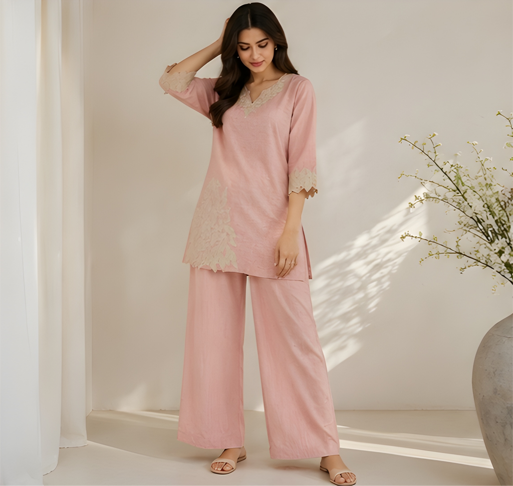 Flora Cutwork Applique Cotton Co-Ord Set
