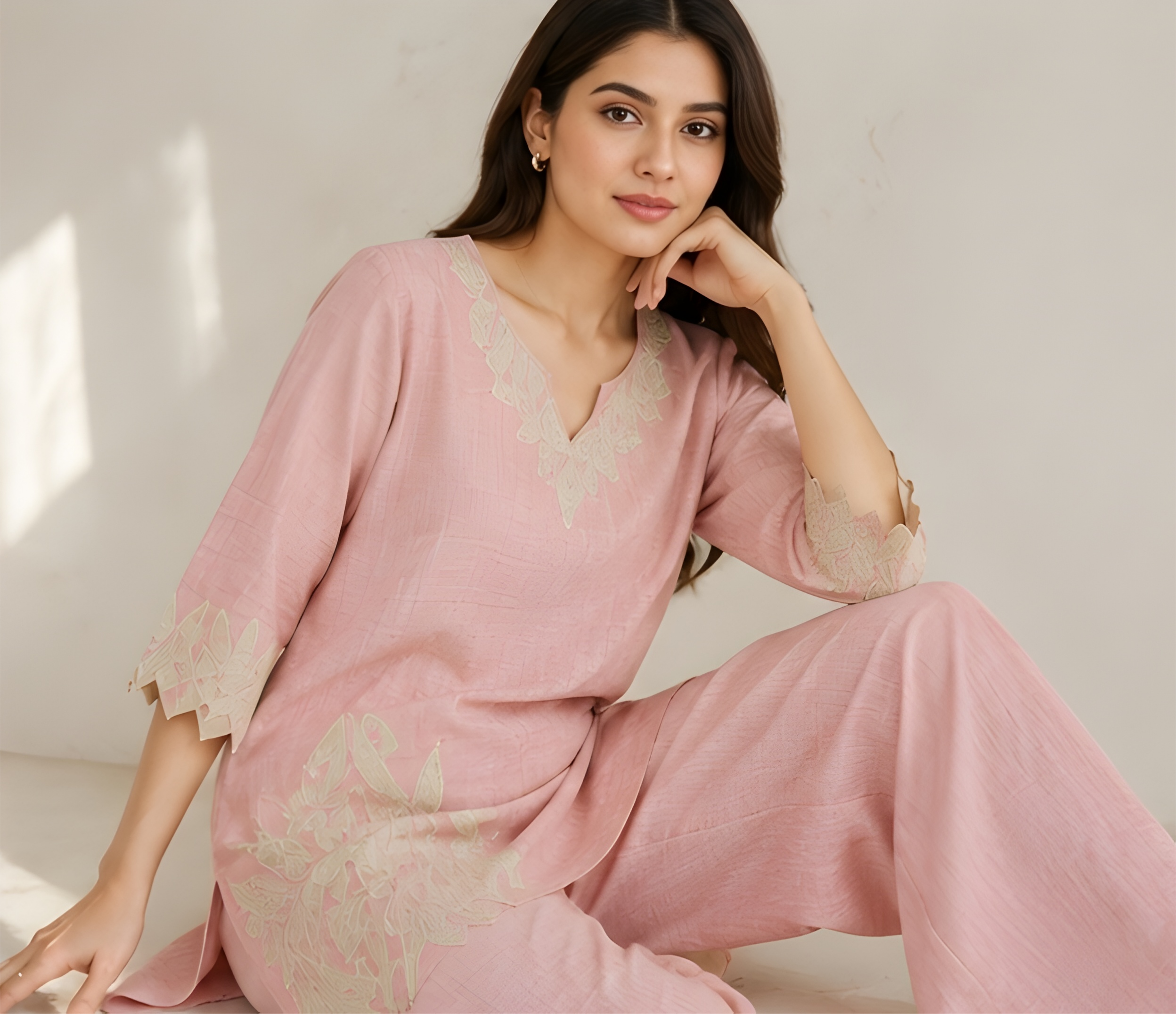 Flora Cutwork Applique Cotton Co-Ord Set