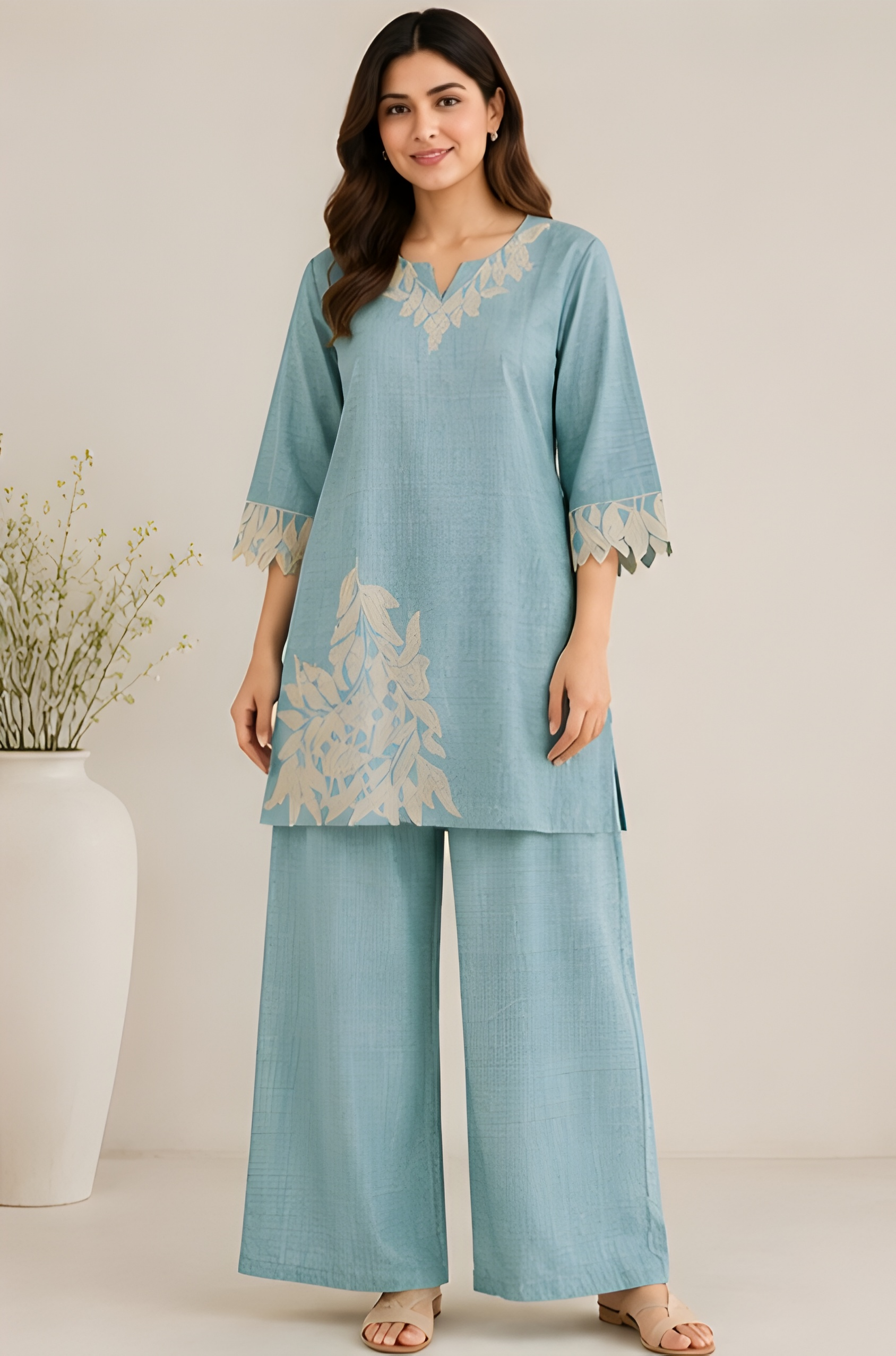 Flora Cutwork Applique Cotton Co-Ord Set