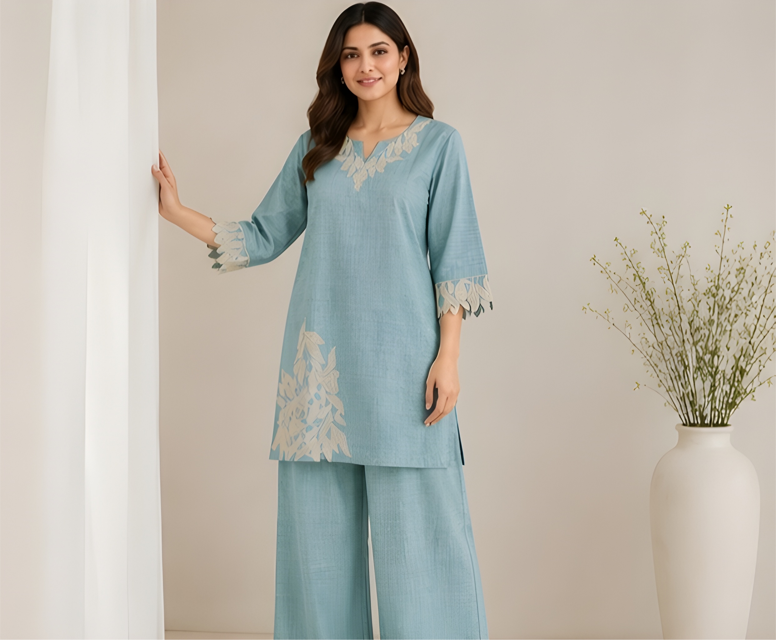 Flora Cutwork Applique Cotton Co-Ord Set