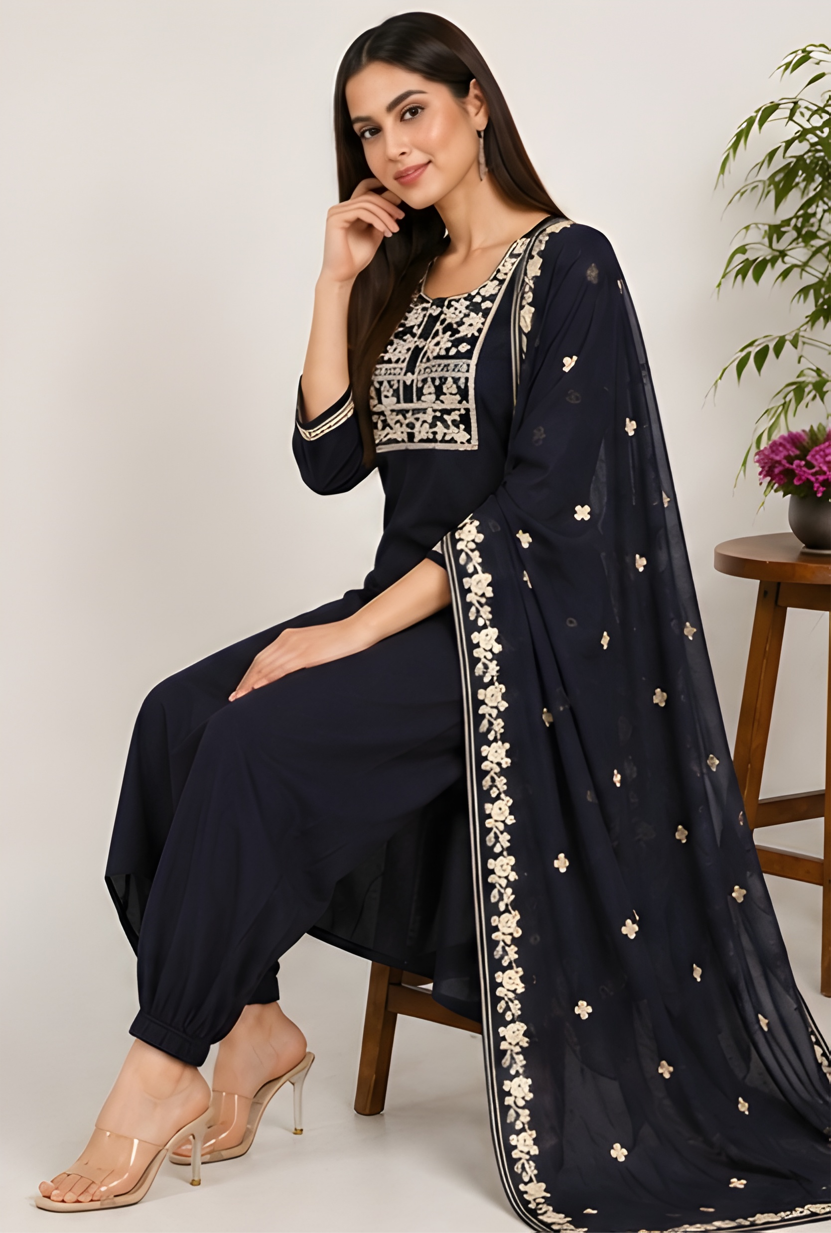 Classic Festive Embroidered Three-Piece Suit