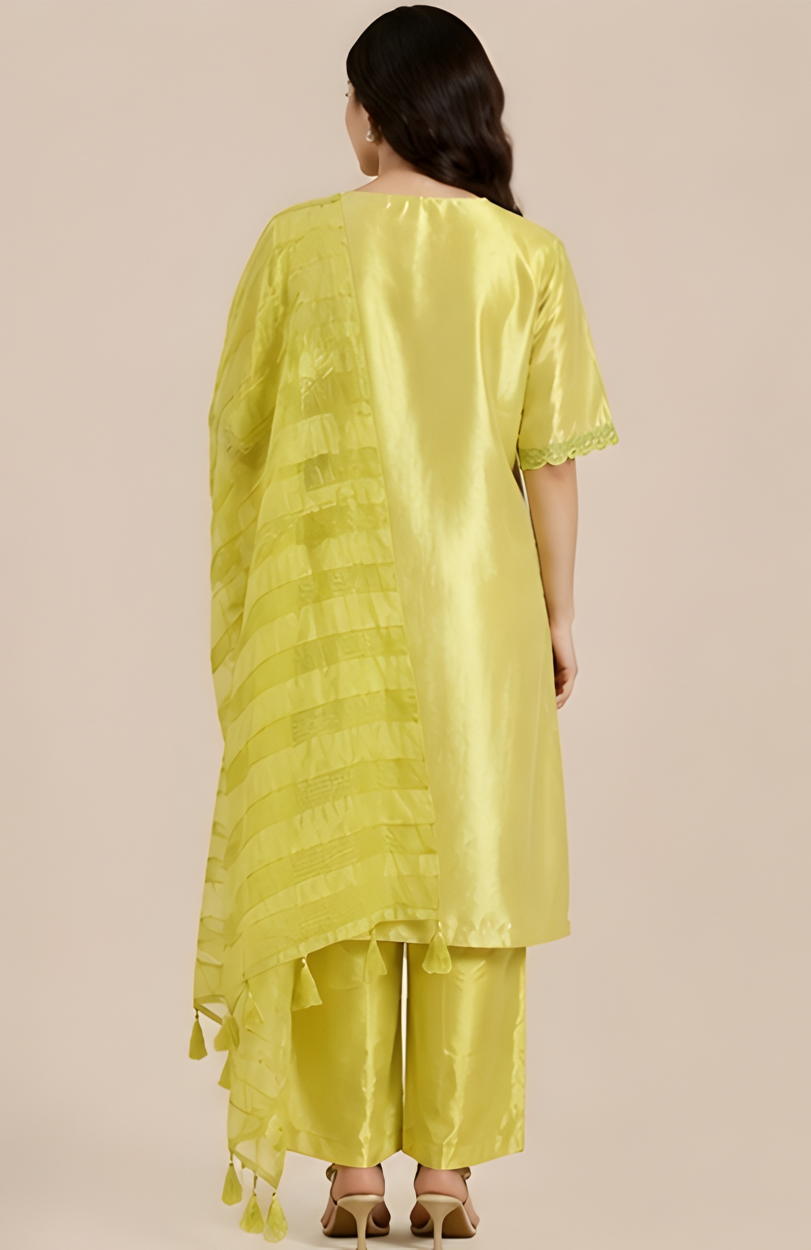 Luxe Lime Shimmer Embroidered Three-Piece Suit
