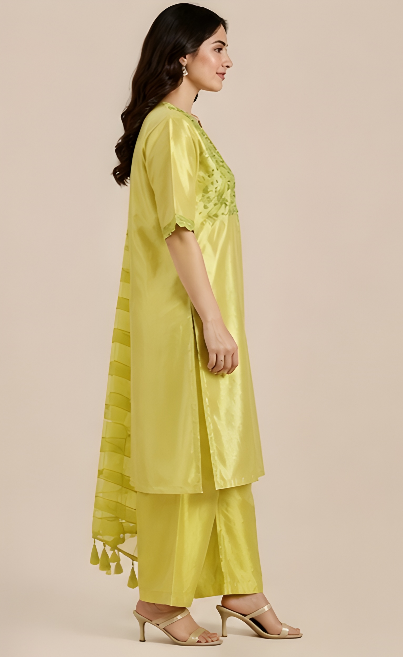 Luxe Lime Shimmer Embroidered Three-Piece Suit