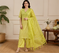 Luxe Lime Shimmer Embroidered Three-Piece Suit
