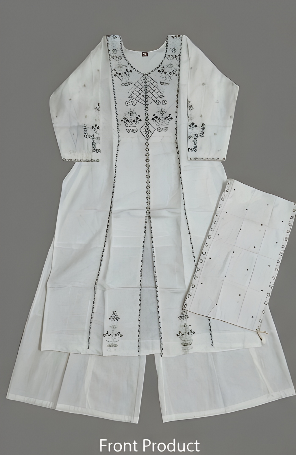 Monochrome Hand-Embroidered Ivory Anarkali Three-Piece Suit